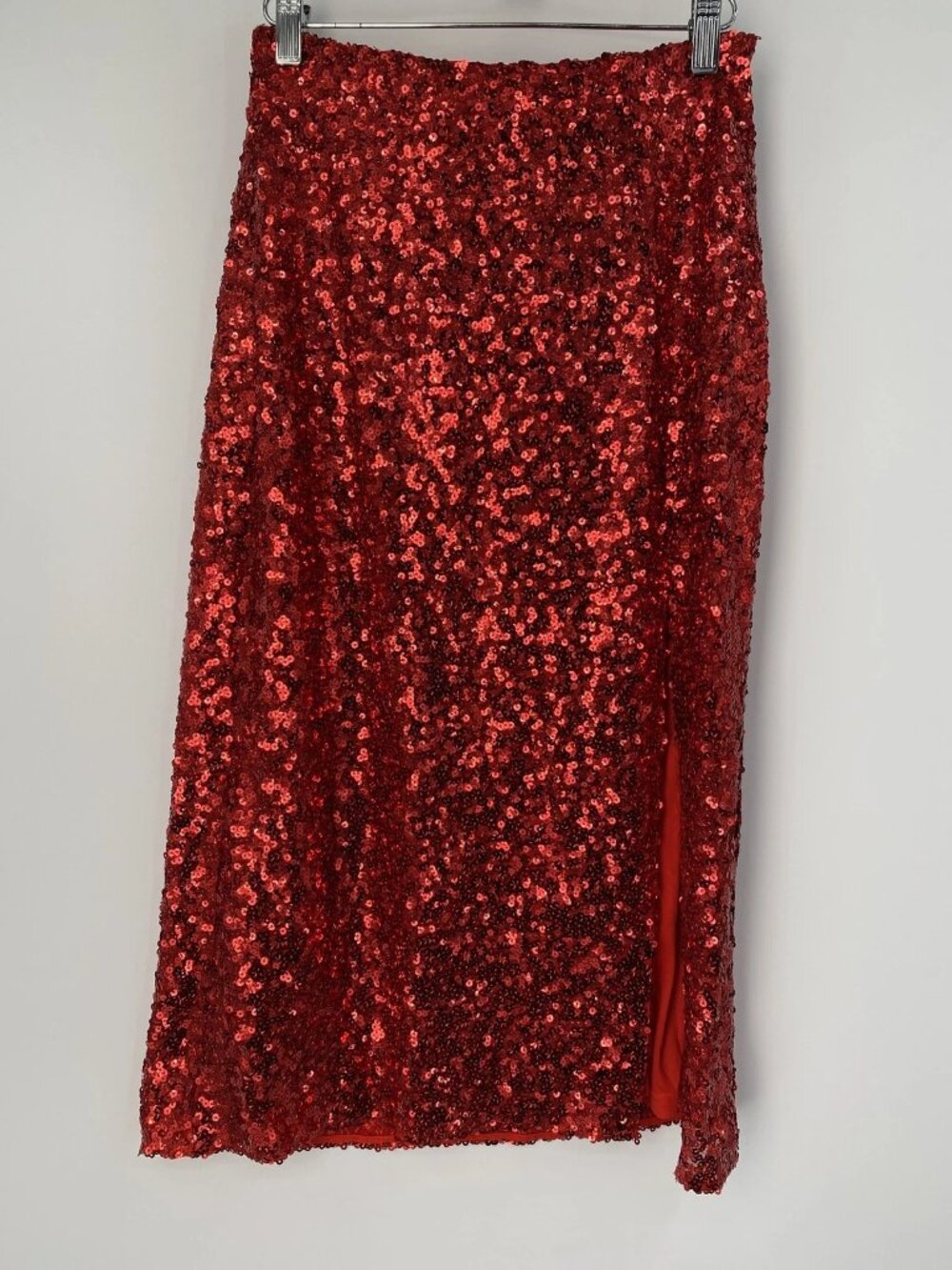 Hutch Womens Midi Skirt Red Size S Solid Cluster Sequined Side Slit